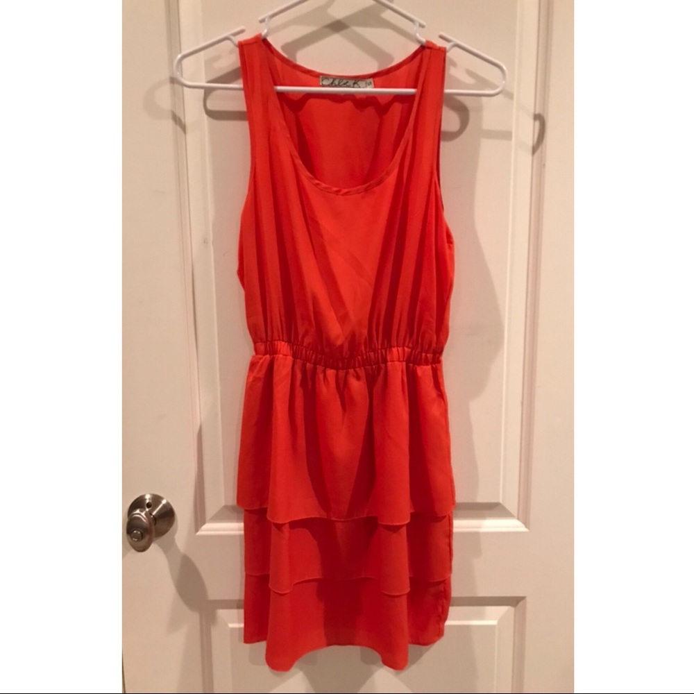 Chloe K Orange Layered Dress with Cinched Waist